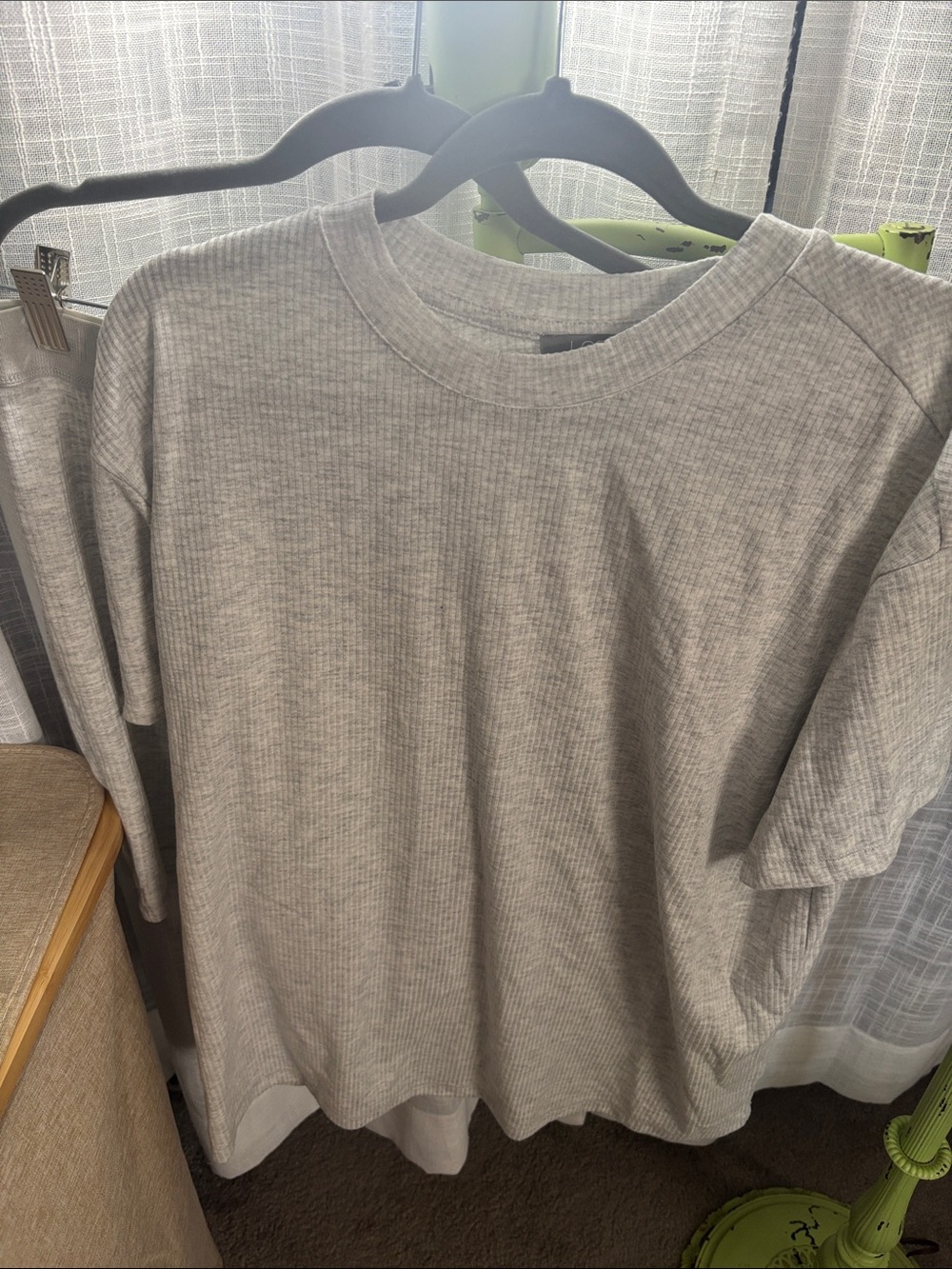 LOFT Ribbed Crewneck Sleep Top in Light Gray